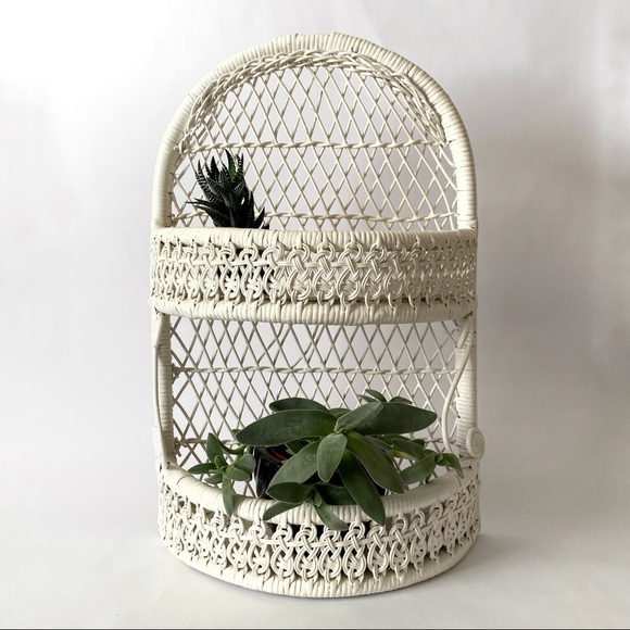 Other - Vintage White Wicker Wall Shelf Plant Stand